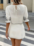 New Women's Fashionable, Elegant, Simple and Versatile Floral Print Two-piece Set, Featuring a Unique Lace Design, Summer outfits for women