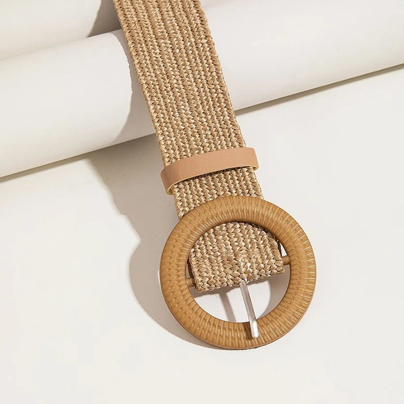 PENDRA Zaraellea Straw Round Buckle Boho Belt