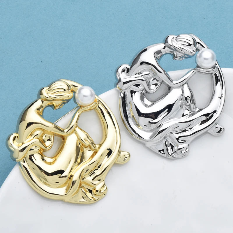 PENDRA Stainless Steel Pearl Lady Brooch