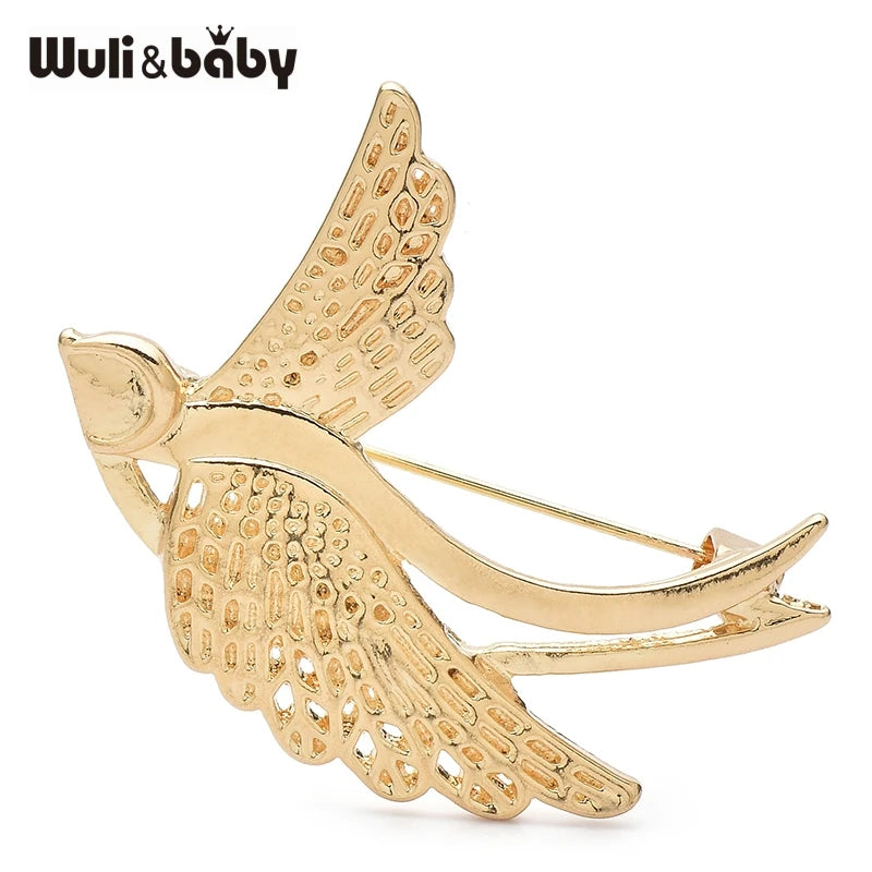 Wuli&baby Metal Flying Swallow Brooches For Women Unisex 2-color Alloy Bird Animal Brooch Pins Gifts