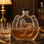 Clear Horseshoe Shaped Liquor Decanter 350ML Embossed Horse Glass Wine Bottle Whisky Container Home Bar Decoration