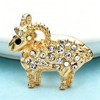 PENDRA Cute Rhinestone Goat Brooch