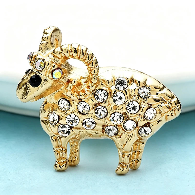 PENDRA Cute Rhinestone Goat Brooch