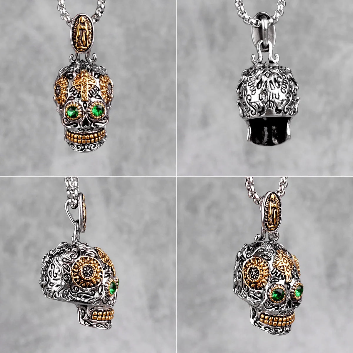 PENDRA Steampunk Skull Cross Steel Necklace