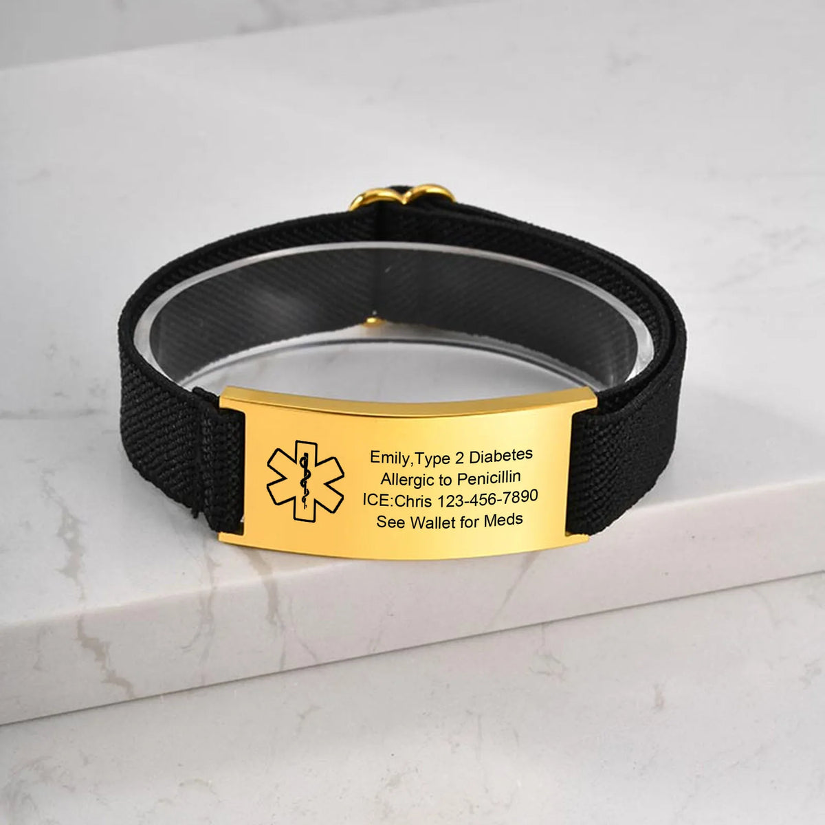 Medical Alert Bracelet for Men Women,Personalized Stainless Steel Elastic Strap Wristband,Gifts for Family Grandparents Patient