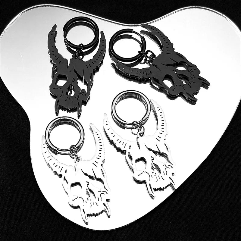 Gothic Demon Goat Head Skull Hoop Earrings for Women Stainless Steel Black Silver Color Punk Devil Earring Jewelry pendientes