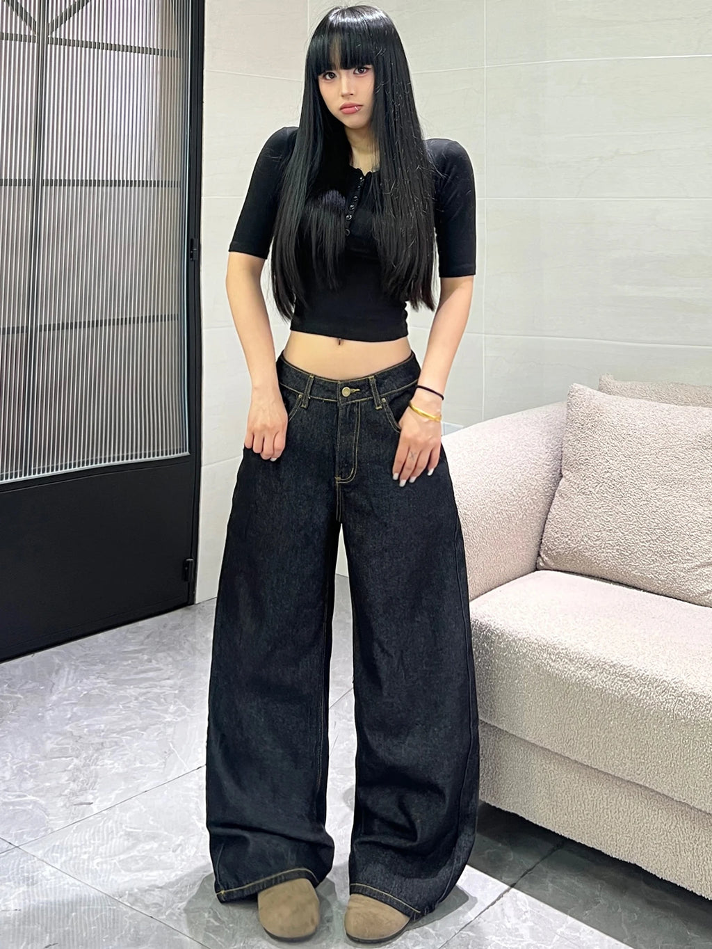 PENDRA Classic Black Loose Jeans