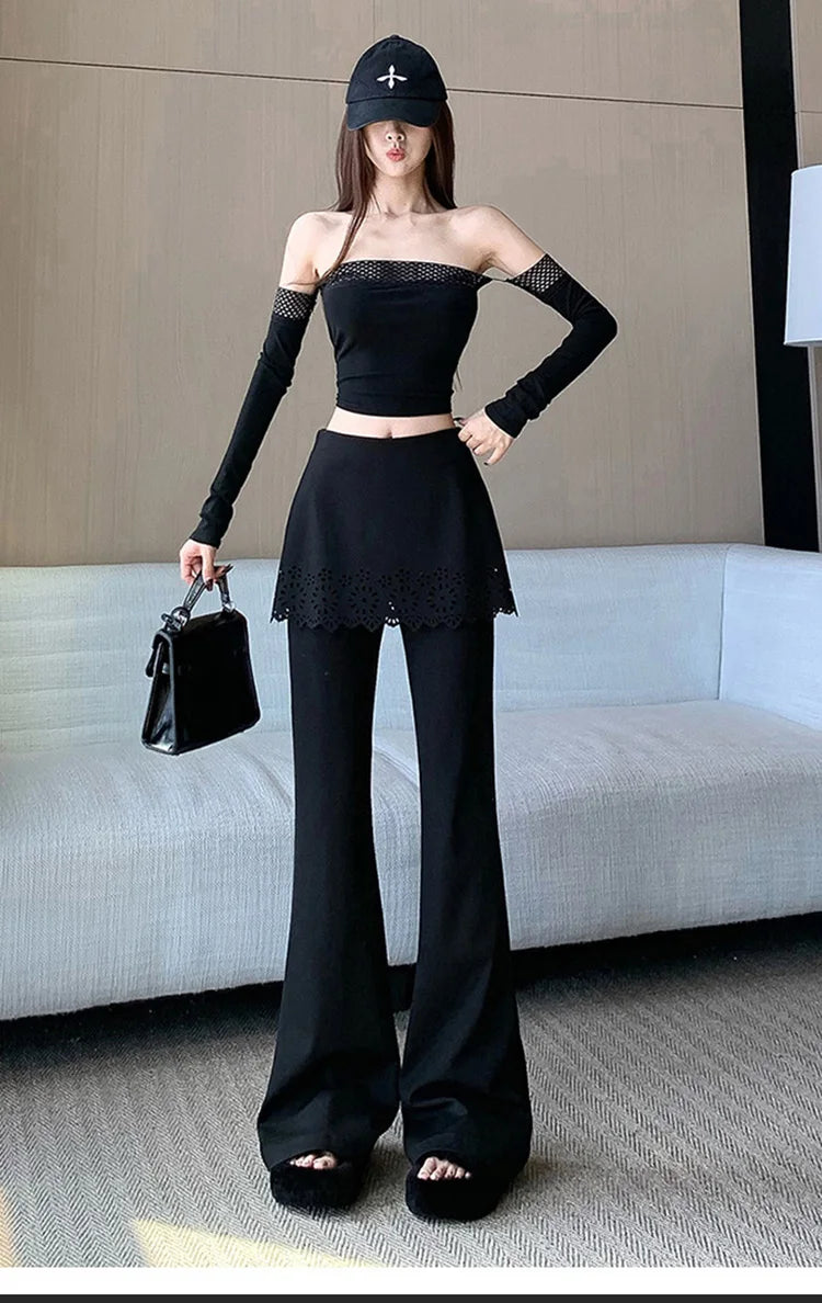 PENDRA Black Micro Flared Pants