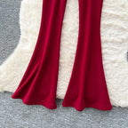 High waisted slim fit micro flared pants women in spring new design sense casual versatile solid color straight leg pants