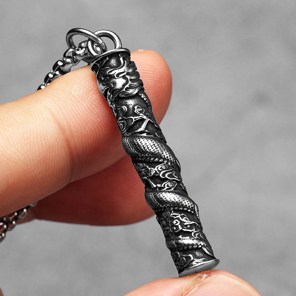 PENDRA Dragon Pillar Carving Steel Necklace