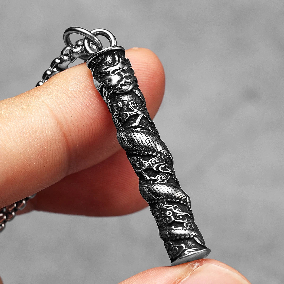 PENDRA Dragon Pillar Carving Steel Necklace