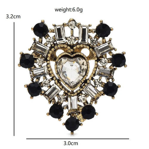 PENDRA Amora Vintage Rhinestone Heart Brooch
