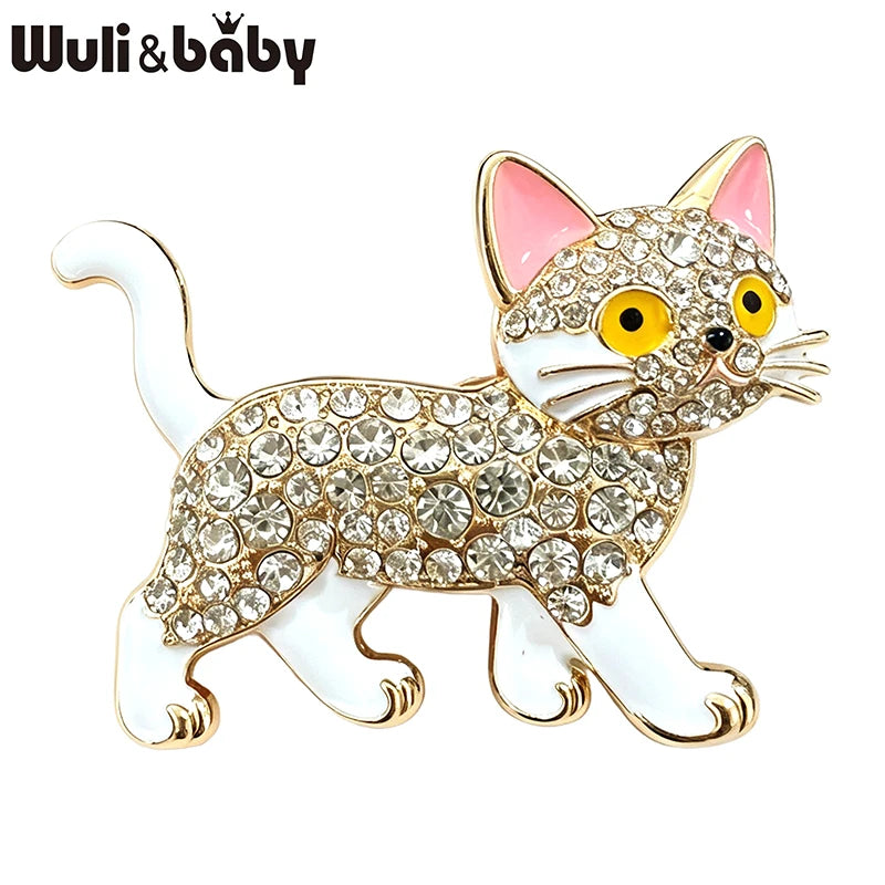 PENDRA Walking Kitty Enamel Rhinestone Cat Brooch