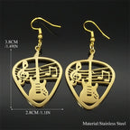 Rock Music Guitar Pick Pendant Drop Earrings for Women Stainless Steel Punk Musical Bass Note Dangle Earring Party Gift Jewelry