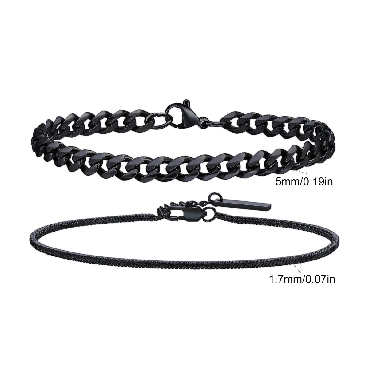 Hiphop 2pcs Stacked Chan Bracelets for Men Boys,Stainless Steel Cuban Chain Wristband,18/21/23CM