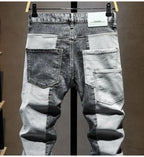 New Arrival High Quality KPOP Splicing Men's Designer Work Pants Jeans Grey Patchwork Korean Fashion Men Luxury Casual Pants