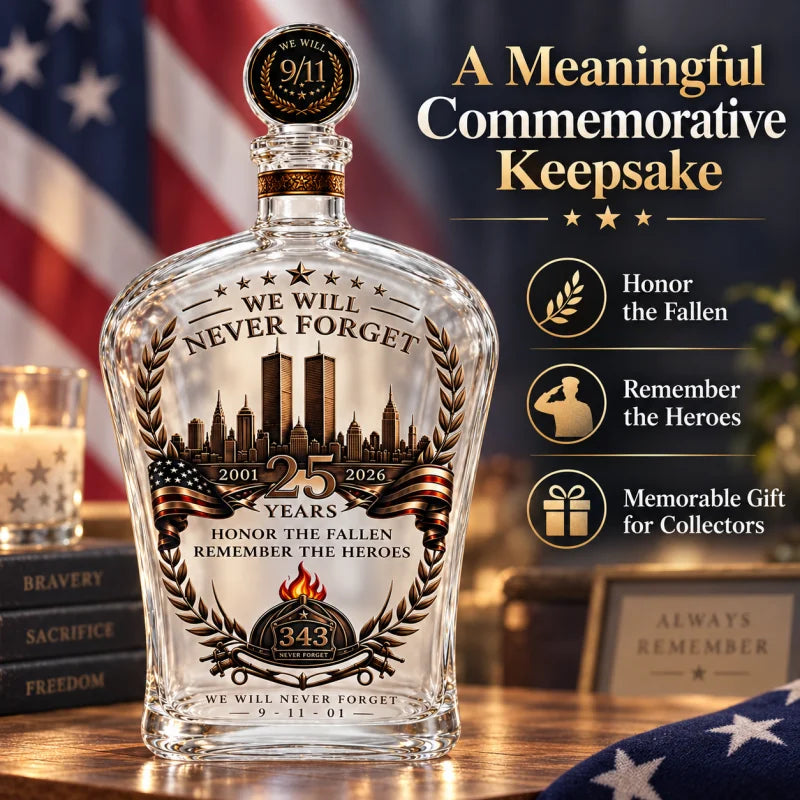 Patriotic 9/11 Memorial Glass Decanter 350mL 25th Anniversary Tribute Liquor Bottle Decorative Collectible Keepsake Gift
