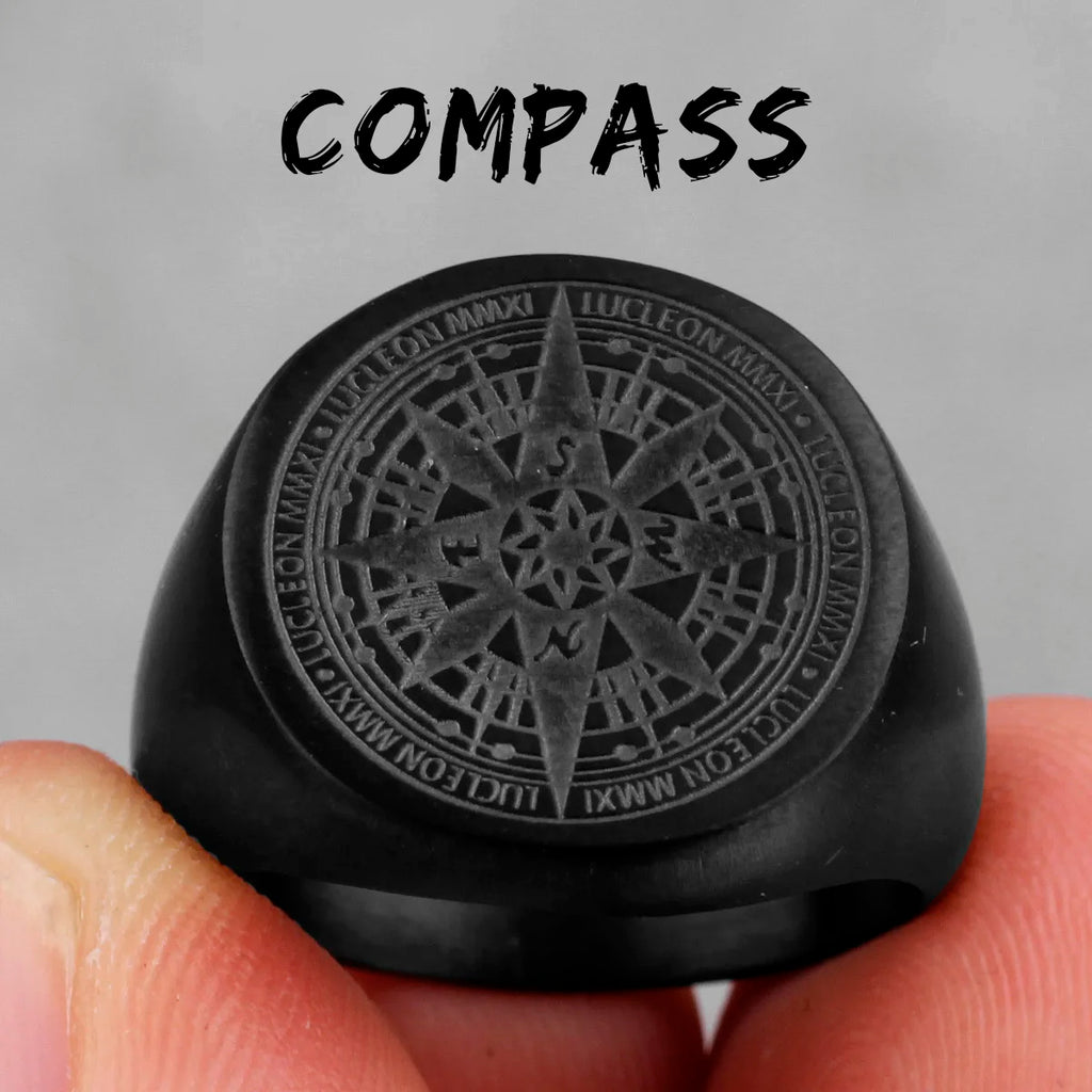 PENDRA Compass World Map Steel Ring