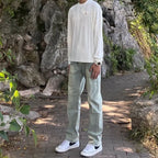 Fashion 2026 Zipper Leg Yellow Mud Washed Old Jeans Men's High Street Slim-fitting and Thin Trousers Streetwear Washed Jeans
