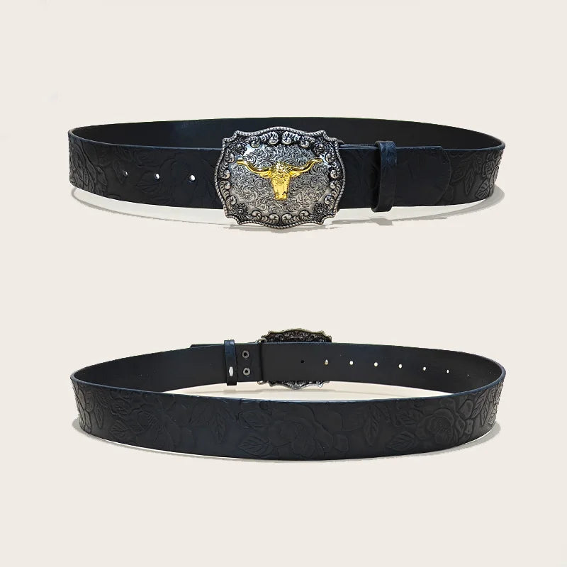 PENDRA Galaine Leather Bull Buckle Western Gothic Belt