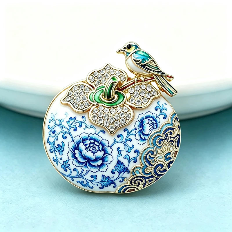 PENDRA Persimora Bird and Persimmon Brooch