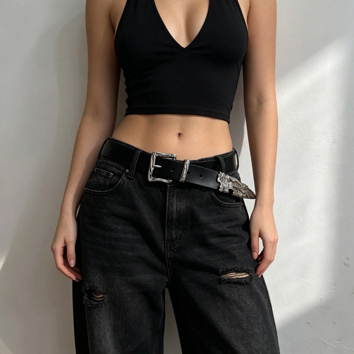PENDRA Heralia Leather Black Rivet Studded Luxury Belt