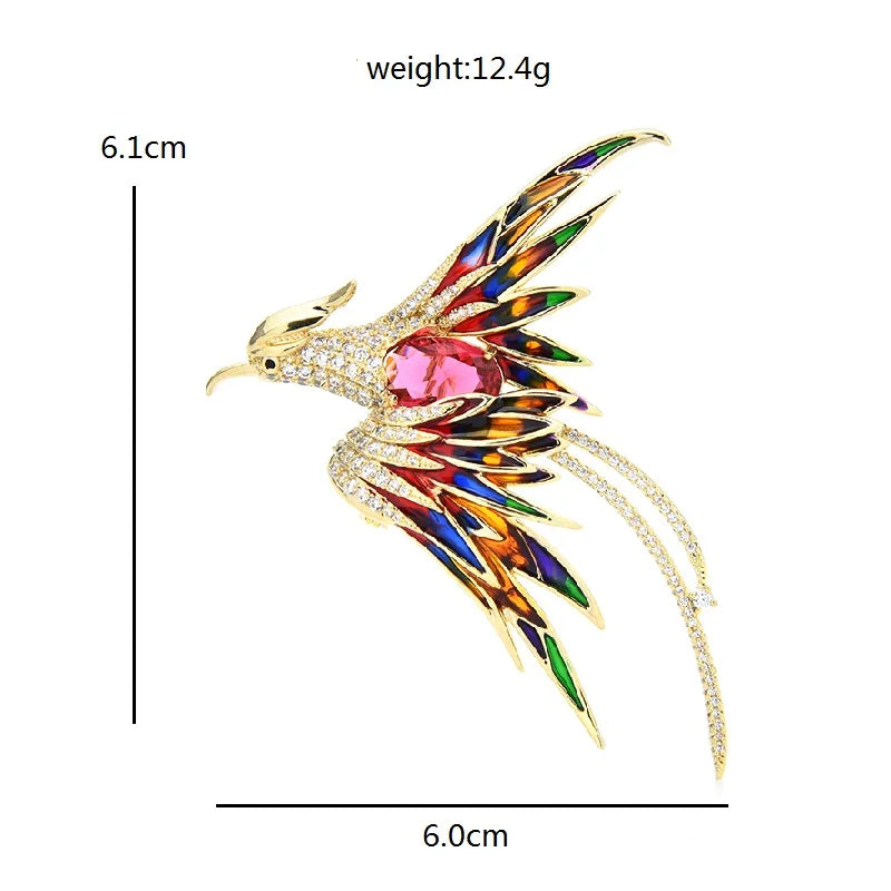 PENDRA Celestial Phoenix Crystal Enamel Brooch