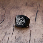 Men Viking Vegvisir Pirate Signet Ring, Free Custom Personalized Stainless Steel Finger Bands Ring for Boys, Amulet Jewelry Gift