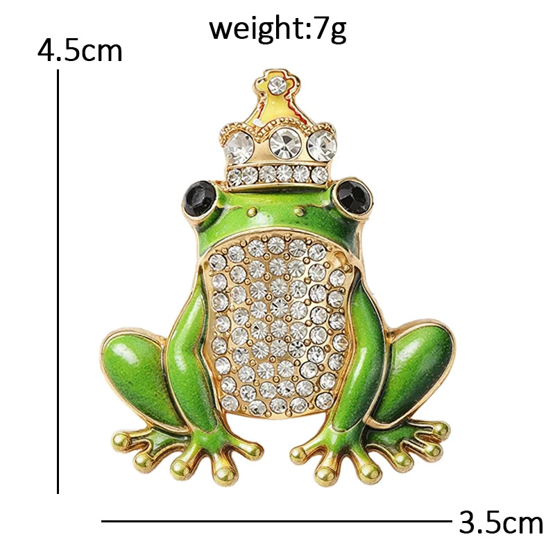 PENDRA Crowned Frog Rhinestone Brooch