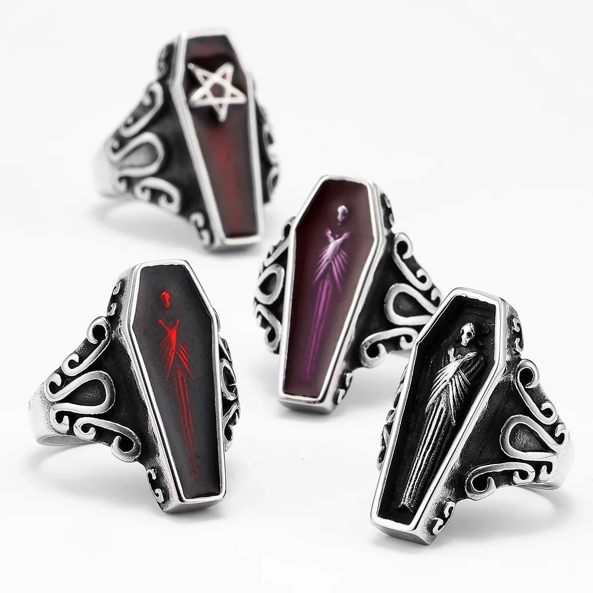 Gothic Mummy Vampire Coffin Men Rings Stainless Steel Retro Punk Rock New In Women Jewelry Fashion Accessories Gift Wholesale