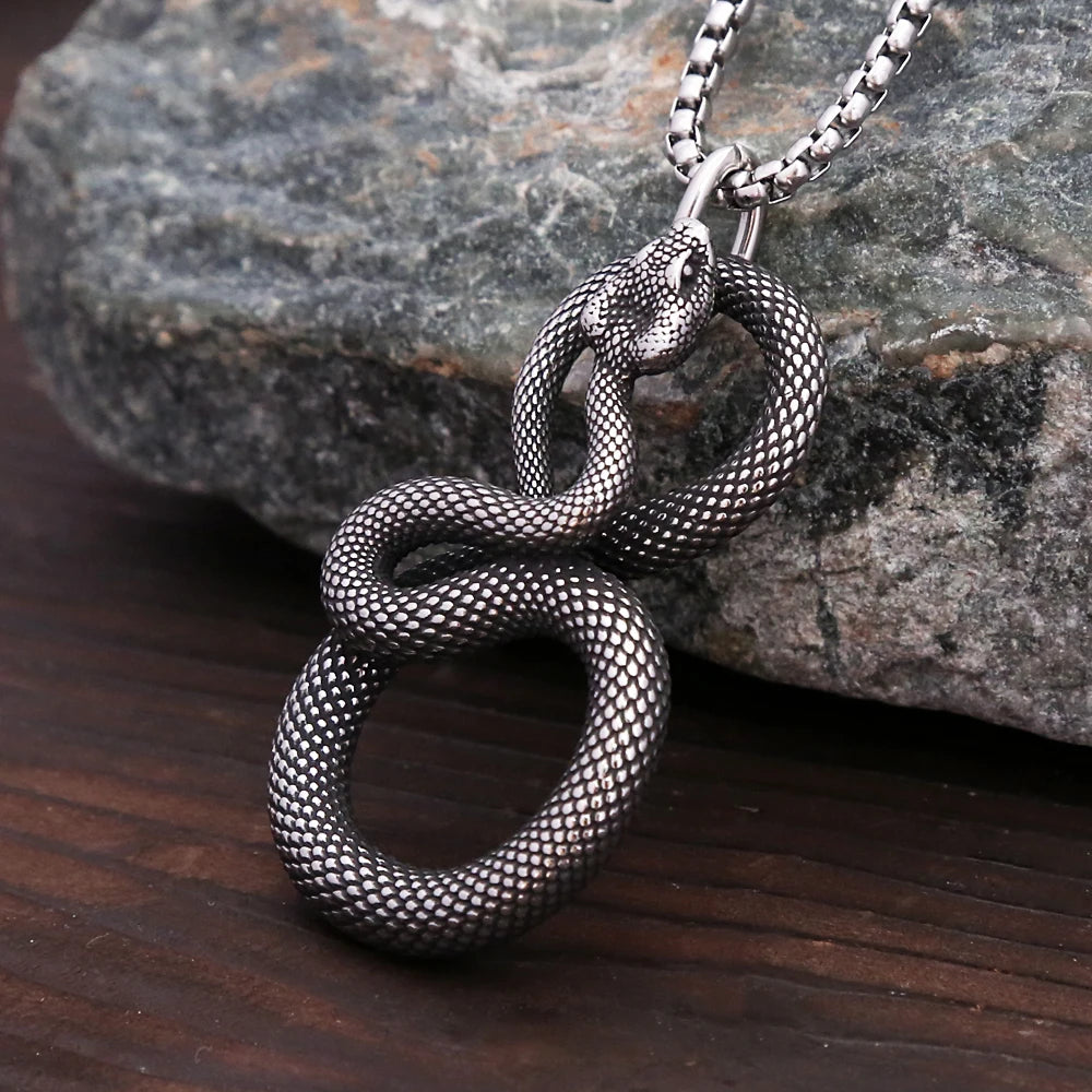 PENDRA Serpenta Vintage Stainless Steel Snake Pendant
