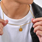 Brown Tiger Eye Stone Necklace for Men,Natural Stone Square Stainless Steel Necklace,Christmas  Anniversary Jewelry Gift