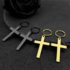 Hip Hop Catholic Cross Hoop Earrings for Women Men Stainless Steel Gold Silver Color Crucifix Statement Earring Jewelry E3476S06