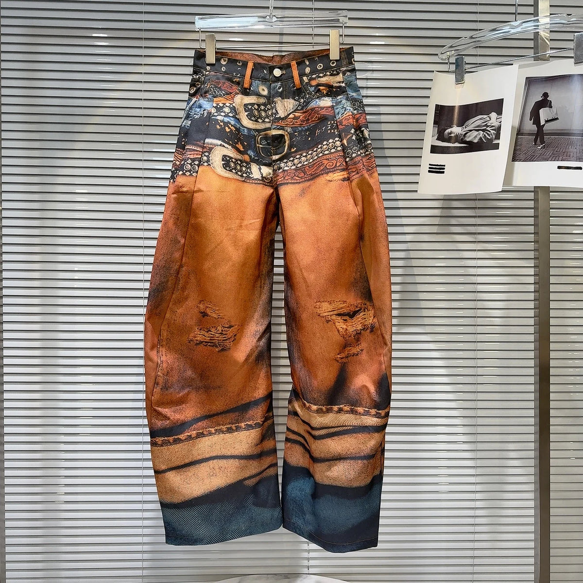 PENDRA Colorpaint Belt Print Wide Leg Jeans