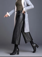 Women's solid color nine cropped wide leg pants autumn and winter loose thick fashionable and versatile commute pants
