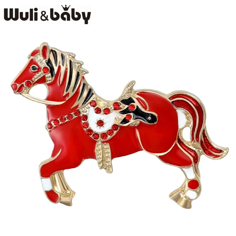 Wuli&baby 4-color Enamel Running Horse Brooch Pins Zodiac Horse New Year Women Kid's Clothes Backpack Brooches Badge Gifts