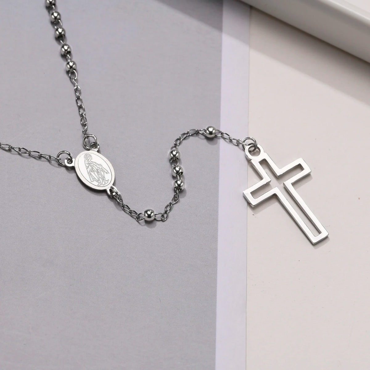 PENDRA Cross Mary Rosary Necklace