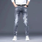 High End Stylish Classic Distinctive Printed Black Stretch Denim Jeans for Men High Quality Slim Fit Stretch Luxury Denim Pants