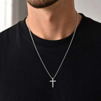 Hip Hop Men Zircon Cross Necklace,Punk Street Cross Metal Pendant Necklace,Charm Jewelry Gift for Him Dad