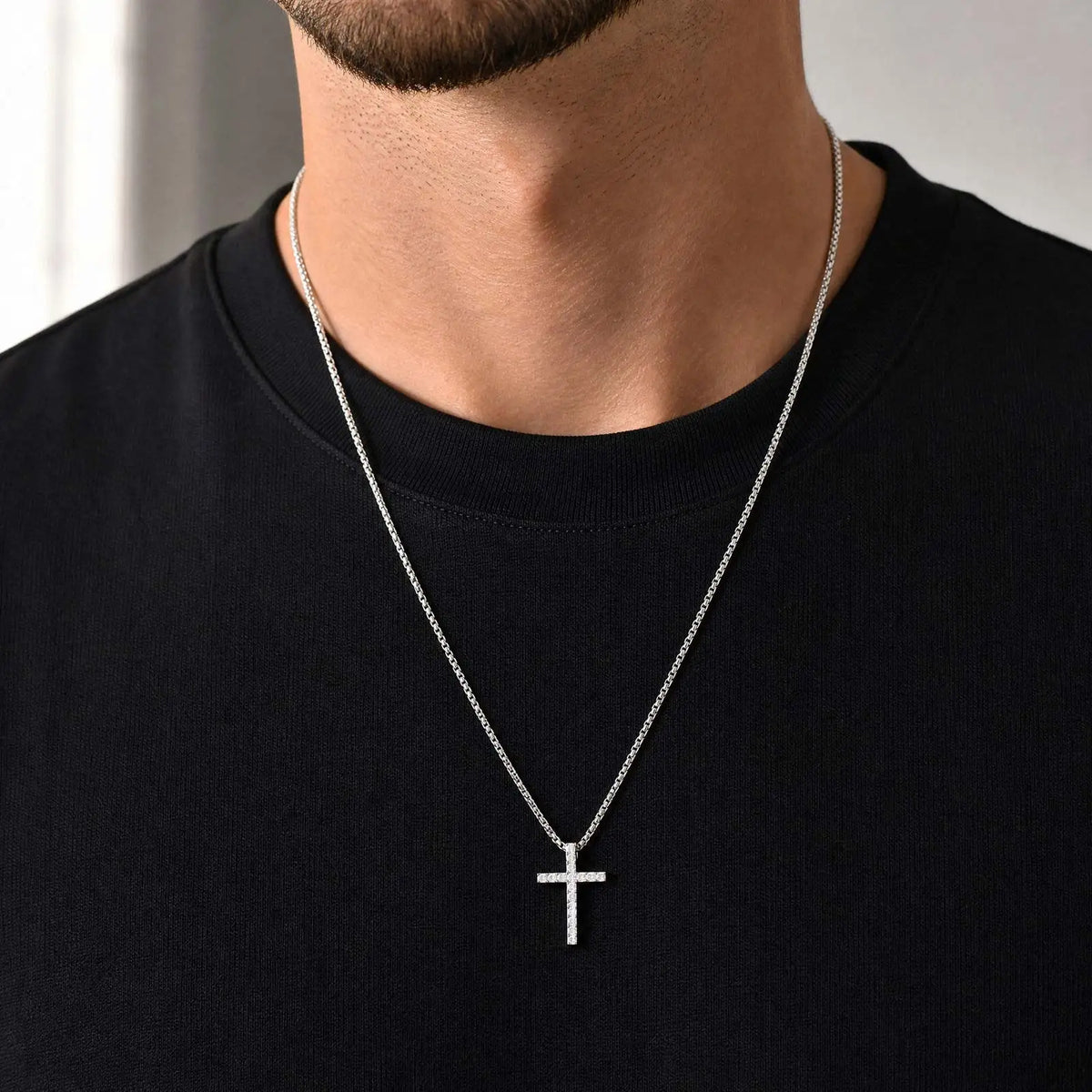 Hip Hop Men Zircon Cross Necklace,Punk Street Cross Metal Pendant Necklace,Charm Jewelry Gift for Him Dad