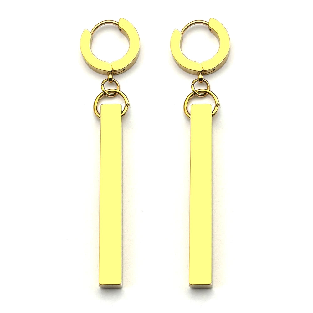 Long Square Stick Ear Clip Stud Earrings Pendant Punk Cool Men Women Fashion HipHop Drop Party Korean Earring Jewelry Pendientes