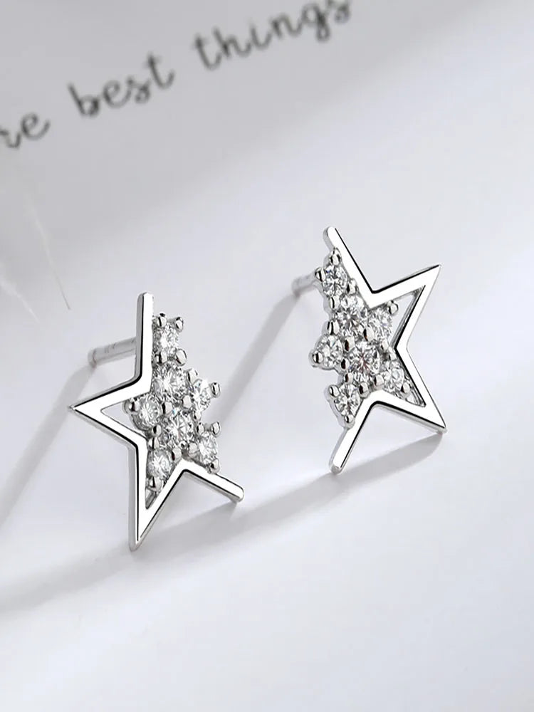 VENTFILLE 925 Stamp Silver Color Star Earrings for Women Crystal Jewelry Girls Birthday Gift Dropship Wholesale