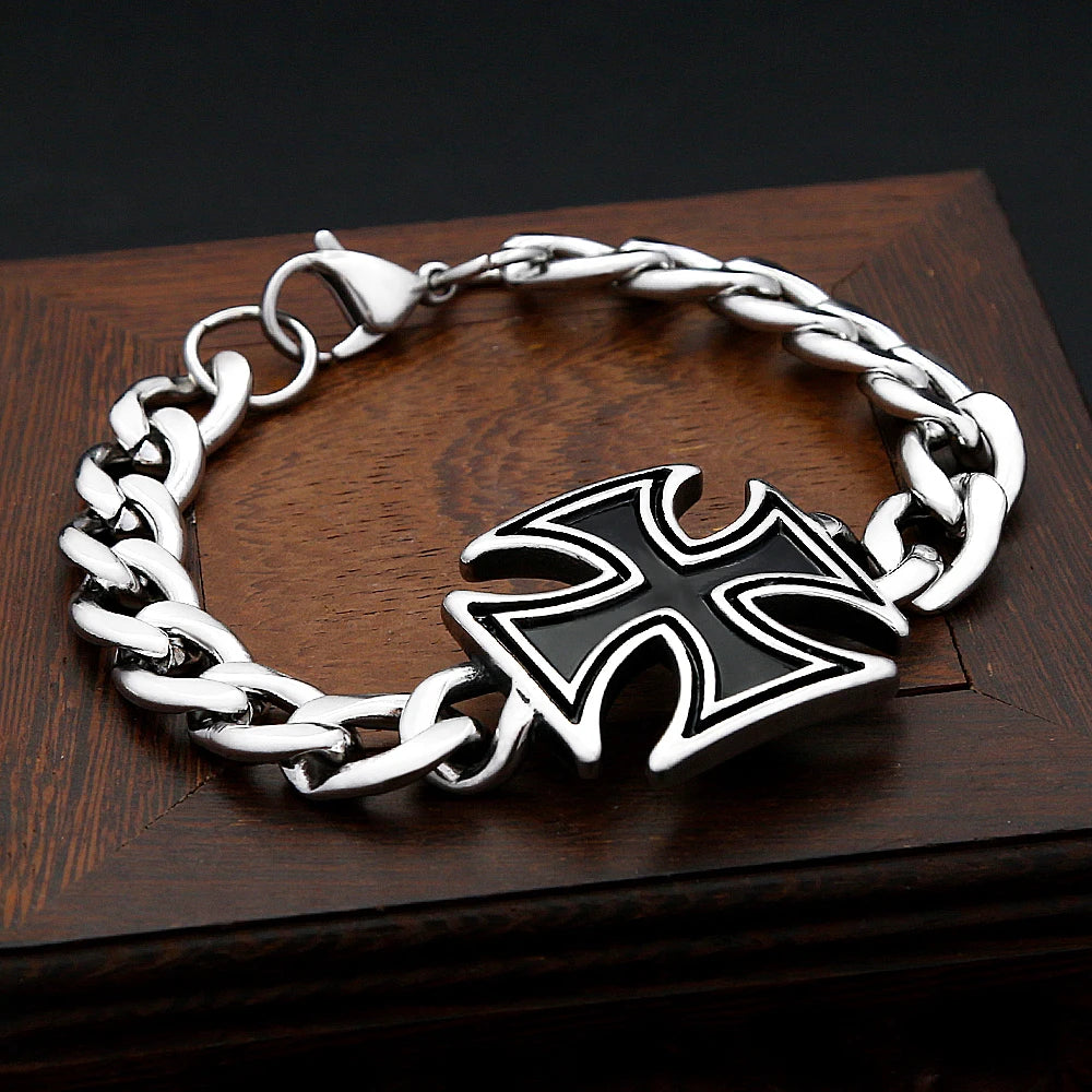 PENDRA Templar Cross Stainless Steel Biker Bracelet