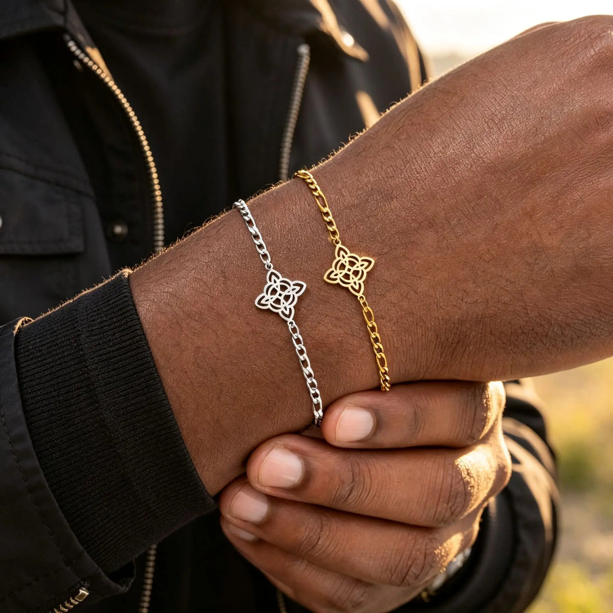 Simple Celtic Knot Chain Bracelet for Men,Silver Gold Color Stainless Steel Wristband, Vintage Nordic Punk Jewelry Gift