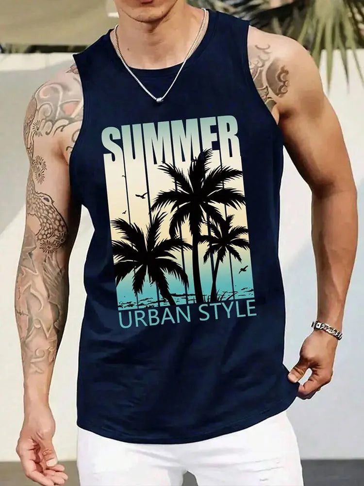 Summer Daily Casual Men's Sleeveless T-shirt Hawaiian Men's Tank Top Outdoor Beach Men's Tank Top Street Fashion Men's Tank Top