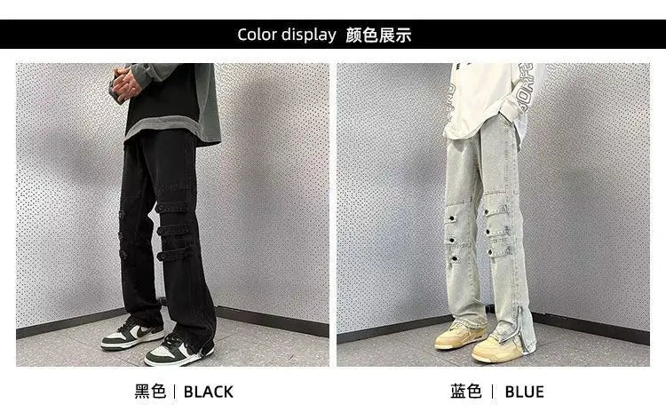 Original Luxury 2026 Brands Clothing Design Pants Men's High Street Tooling Jeans Niche High-end Zipper Split Micro-flared Pants