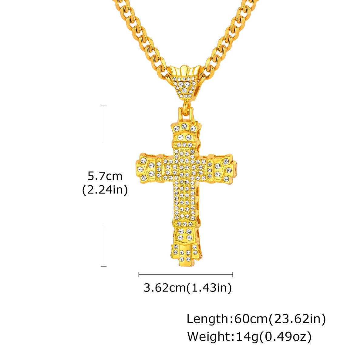Hip-hop Rhinestone Cross Necklace for Men Boys,Punk Rap Street Cool Cross Metal Pendant Necklace,Birthday Gift for Husband Dad