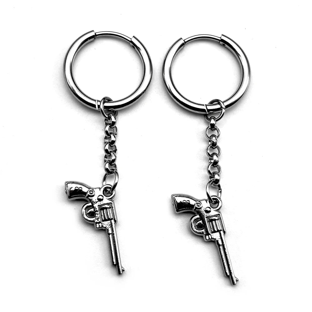 Fashion Revolver Hiphop Earrings For Women Men Stainless Steel Silver Color Punk Gothic Y2K Male Earhoop Party Jewelry Gifts