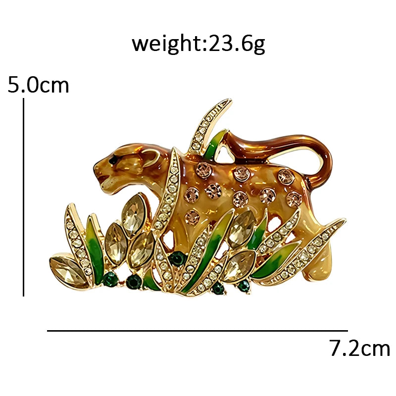 PENDRA Rhinestone Leopard Enamel Brooch