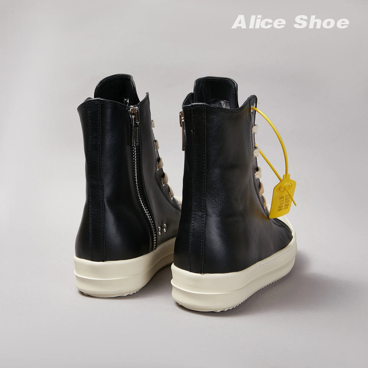 PENDRA Classic Punk Black Leather High-Top Zip Thick-Sole Platform Ankle Boots